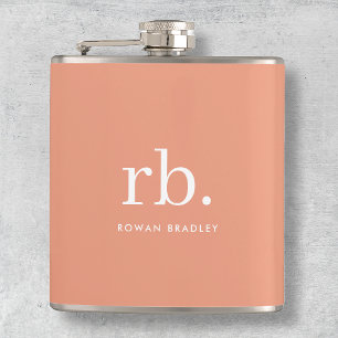 Monogram Coral Peach Elegant Feminine Minimalist Flask