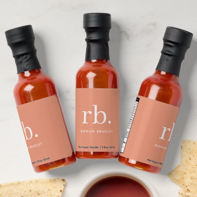 Monogram Coral Peach Elegant Feminine Minimalist Hot Sauces (Laydown)