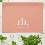 Monogram Coral Peach Elegant Feminine Minimalist Kitchen Towel<br><div class="desc">A minimalist monogram design with large typography initials in a classic font with your name below on a feminine coral peach background. The perfectly custom gift or accessory!</div>
