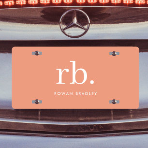 Monogram Coral Peach Elegant Feminine Minimalist License Plate