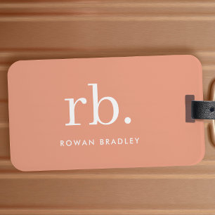 Monogram Coral Peach Elegant Feminine Minimalist Luggage Tag