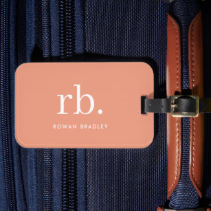 Monogram Coral Peach Elegant Feminine Minimalist Luggage Tag