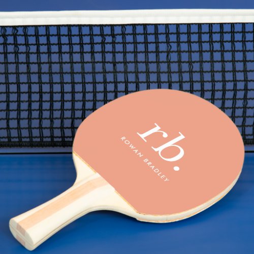 Monogram Coral Peach Elegant Feminine Minimalist Ping Pong Paddle