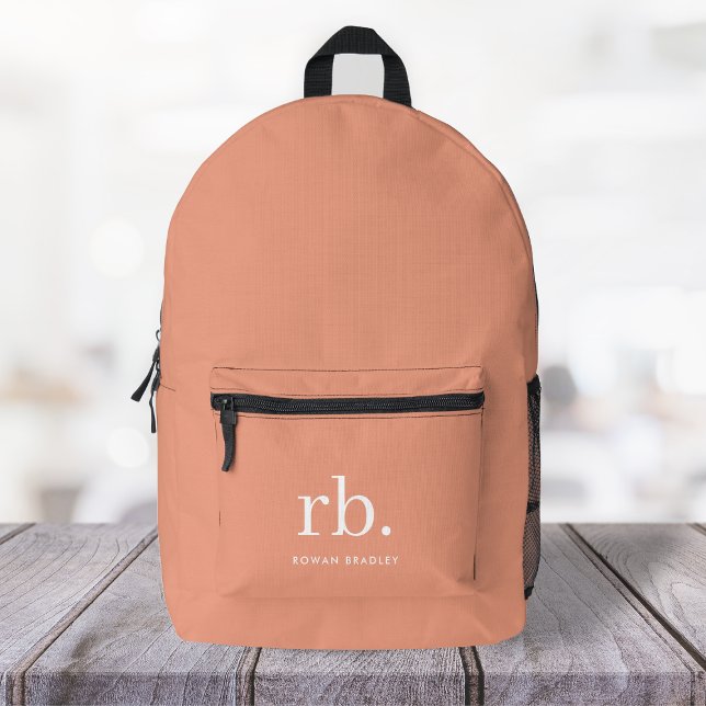 Monogram Coral Peach Elegant Feminine Minimalist Printed Backpack (Creator Uploaded)