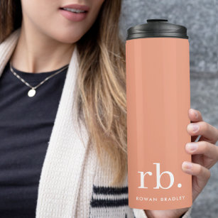 Monogram Coral Peach Elegant Feminine Minimalist Thermal Tumbler