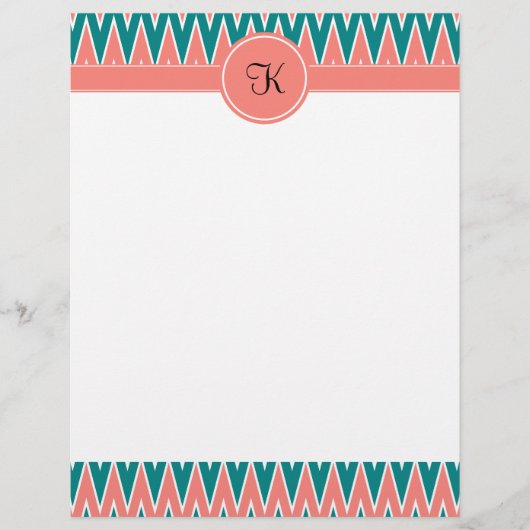 Monogram Coral Pink and Teal Zigzag Pattern (Front)