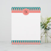 Monogram Coral Pink and Teal Zigzag Pattern (Standing Front)