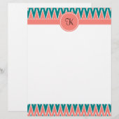 Monogram Coral Pink and Teal Zigzag Pattern (Front/Back)