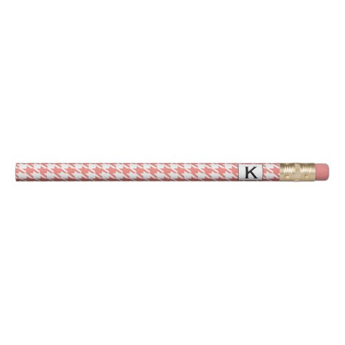 Monogram Coral Pink and White Houndstooth Pattetrn Pencil