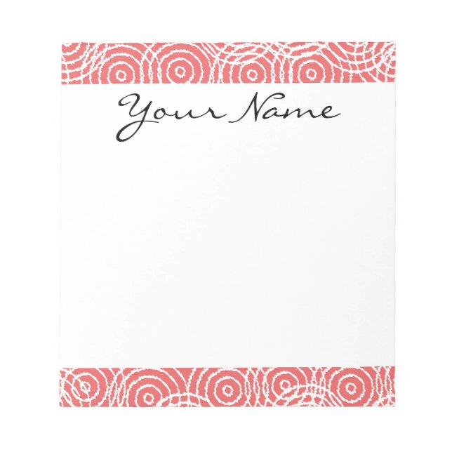 Monogram Coral Pink Ikat Circles Geometric Pattern Notepad (Front)