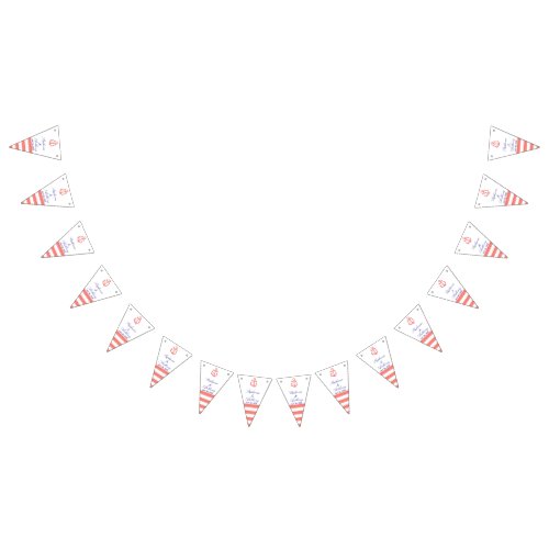 Monogram Coral Pink Nautical and Navy Blue Wedding Bunting Flags