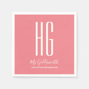 Monogram Coral Pink Personalized Stylist Brand Napkins