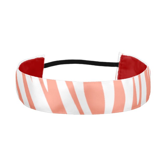 Monogram Coral Pink Striped Zebra Pattern Trendy Athletic Headband (Front)