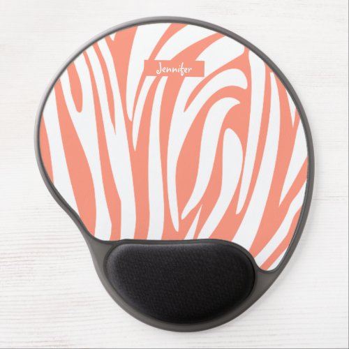 Monogram Coral Pink Striped Zebra Pattern Trendy Gel Mouse Pad