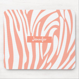 Monogram Coral Pink Striped Zebra Pattern Trendy Mouse Pad
