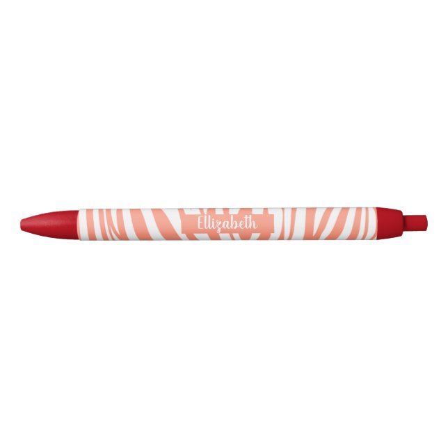 Monogram Coral Pink Striped Zebra Pattern Trendy Pen (Front)