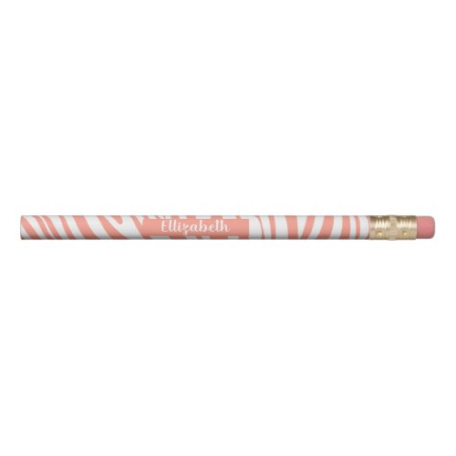 Monogram Coral Pink Striped Zebra Pattern Trendy Pencil