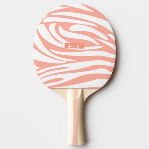 Monogram Coral Pink Striped Zebra Pattern Trendy Ping Pong Paddle