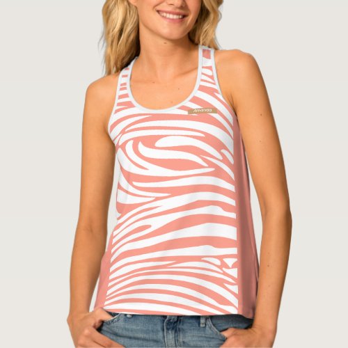 Monogram Coral Pink Striped Zebra Pattern Trendy Tank Top