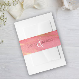 Monogram Coral Pink Wedding Invitation Belly Band