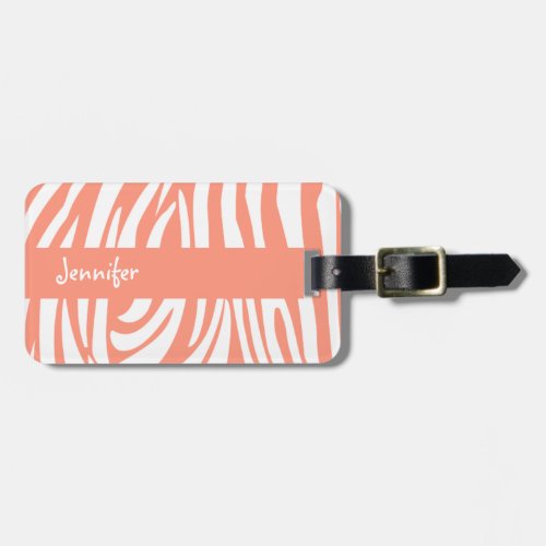 Monogram Coral Pink Zebra Pattern Luggage Tag