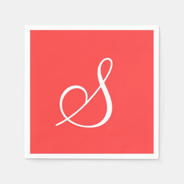 Monogram Coral Red Classy Monochromatic Paper Napk Napkins (Front)