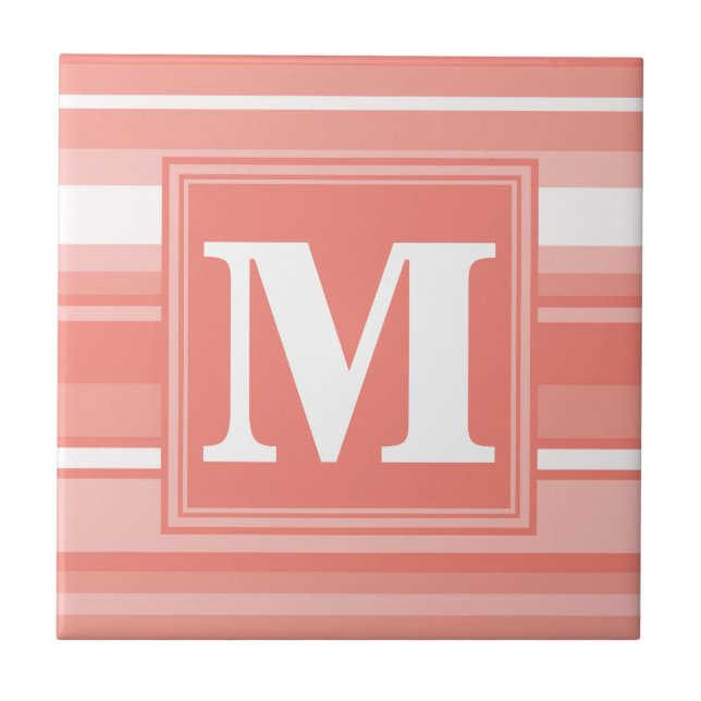 Monogram coral stripes ceramic tile (Front)