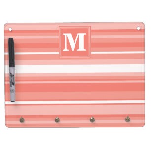 Monogram coral stripes dry erase board with keychain holder