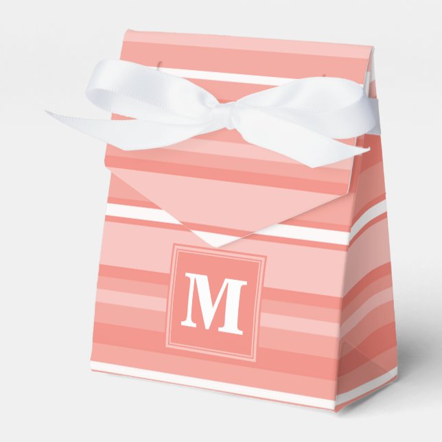 Monogram coral stripes favor boxes (Front Side)