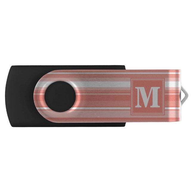 Monogram coral stripes flash drive (Front)