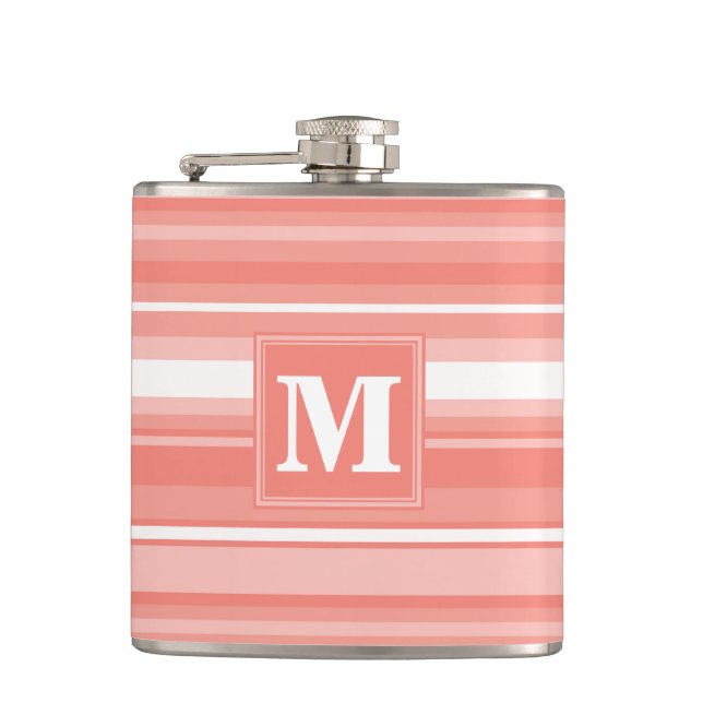 Monogram coral stripes flask (Front)