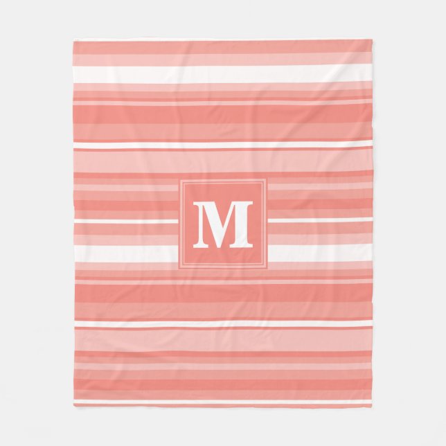 Monogram coral stripes fleece blanket (Front)
