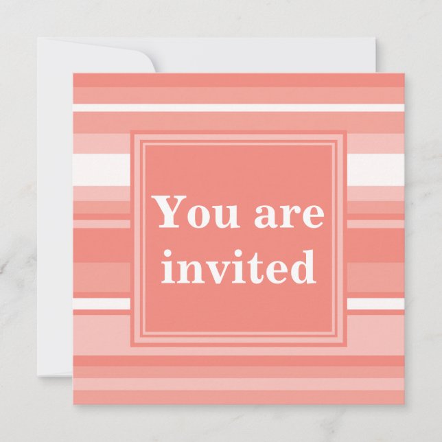 Monogram coral stripes invitation (Front)