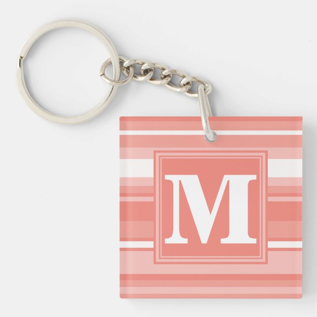 Monogram coral stripes keychain (Front)