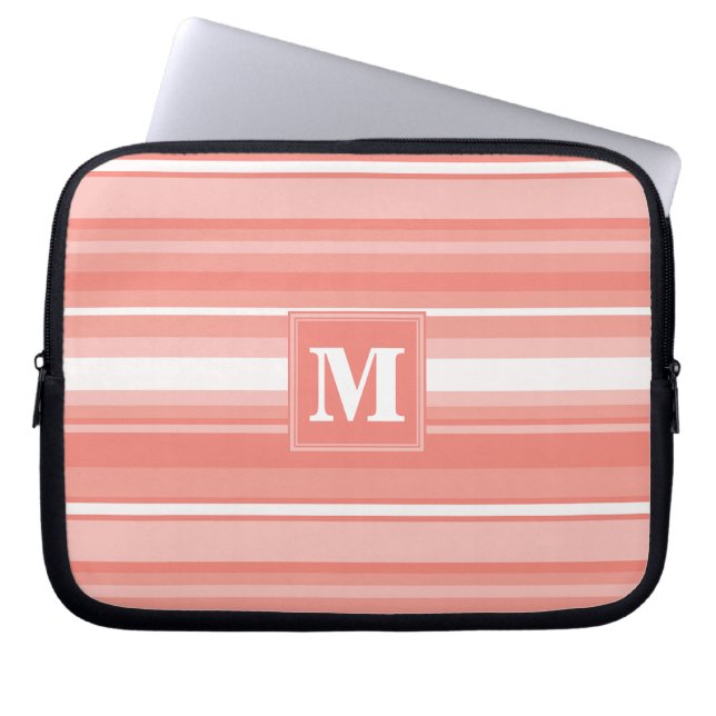 Monogram coral stripes laptop sleeve (Front)