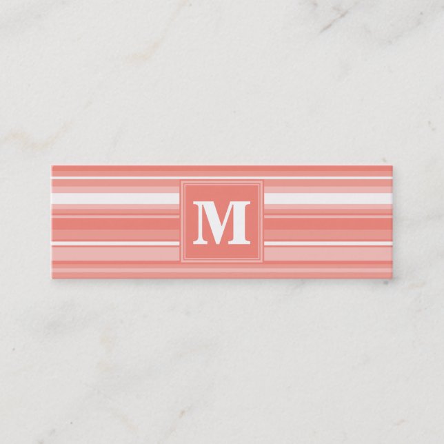 Monogram coral stripes mini business card (Front)