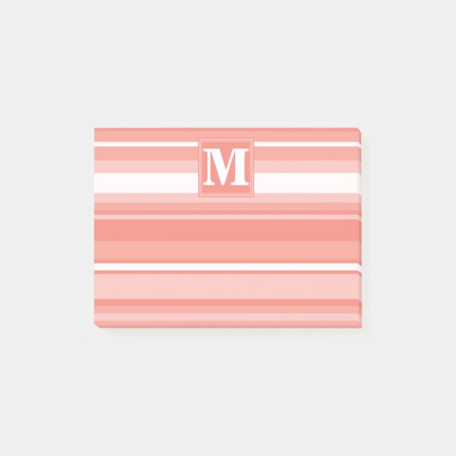 Monogram coral stripes post-it notes (Front)