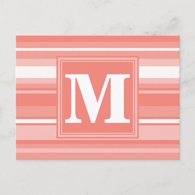 Monogram coral stripes postcard (Front)