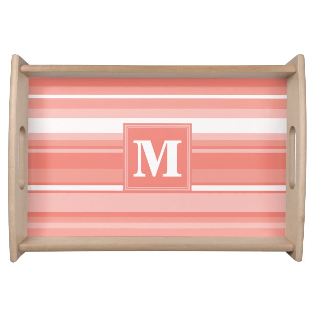 Monogram coral stripes serving tray (Front)