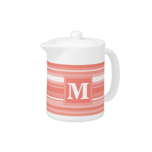 Monogram coral stripes teapot