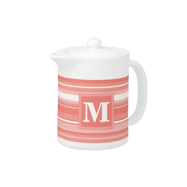 Monogram coral stripes teapot (Right)