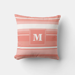 Monogram coral stripes throw pillow