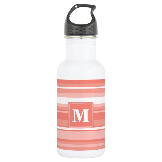 Monogram coral stripes water bottle (Front)