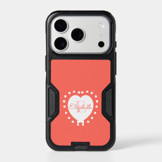 Monogram Coral White Heart Initial Letter Name iPhone 17 Pro Case