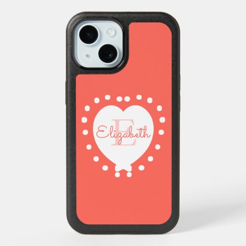 Monogram Coral White Heart Initial Letter Name iPhone 15 Case