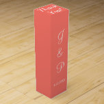 Monogram Coral White Wedding  Wine Box<br><div class="desc">Pretty coral with white summer wedding reception.  Personalize Bride and Grooms Monogrammed Initials and Wedding Date in white text. Thank You is written in white script on top.  Designs by TamiraZDesigns.</div>