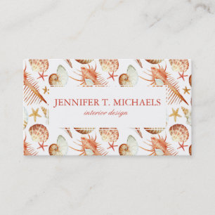 Monogram Coral With Shells And Crabs Pattern Business Card