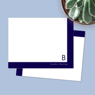 Monogram Corner Band Dark Blue Personal Stationery Note Card