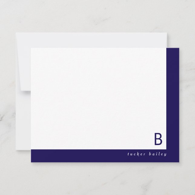 Monogram Corner Band Dark Blue Personal Stationery Note Card (Front)