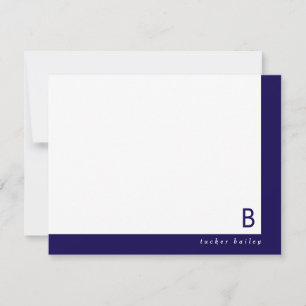 Monogram Corner Band Dark Blue Personal Stationery Note Card